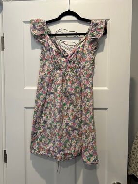 Umgee Pink Purple Daisy Print Dress with White & Green Accents